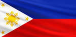 The flag of the Philippines is red and blue with small yellow stars on a white triangle.