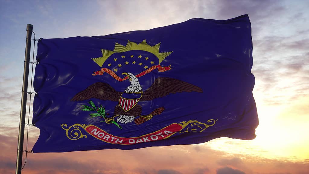 Flag of North Dakota waving in the wind