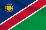 Namibia's flag has diagonal stripes in blue, red, and green.