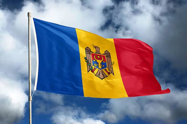 Flag of Moldova waving in wind.