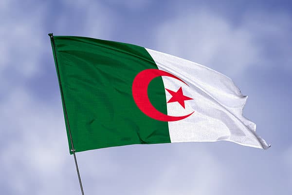 The flag of Algeria is red, green, and white.