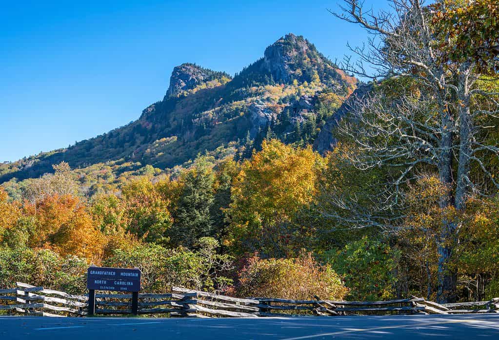 Beautiful autumn mountains scenery. Appalachian mountains in autumn colors. Grandfather Mountain State Park. Banner Elk, North Carolina, USA