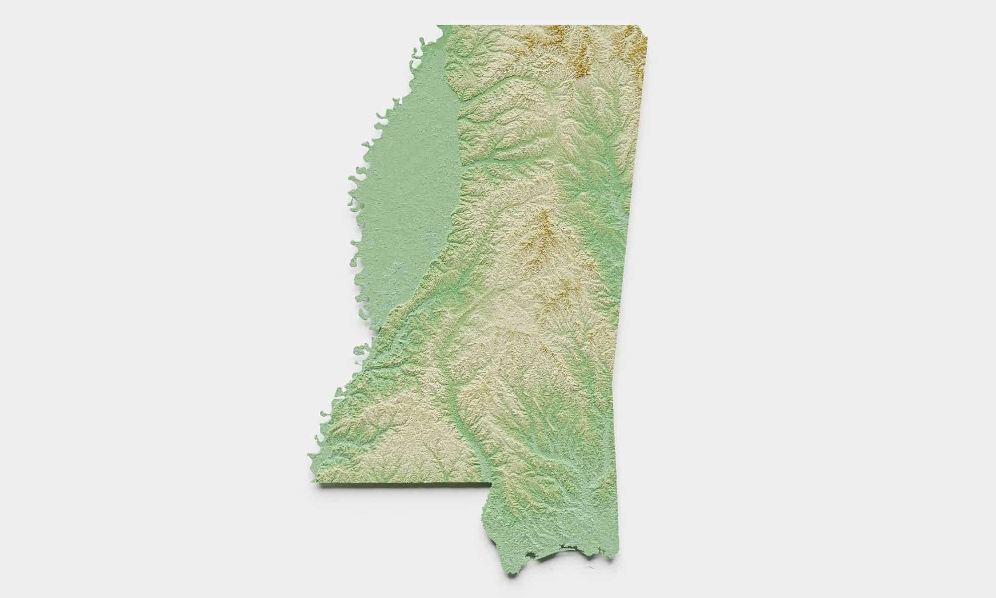 Mississippi Topographic Relief Map