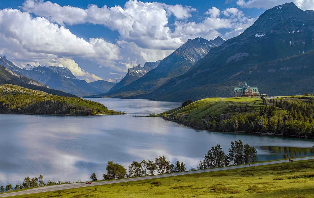 Waterton Lakes National Park in Alberta, Canada. It borders Glacier National Park in Montana in the United States.