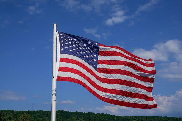 Flag of the United States of America (American flag) blowing in the wind