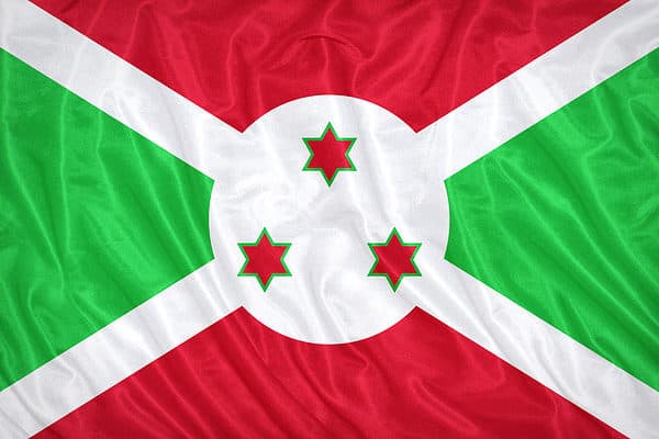 Burundi's flag is red, green, and white.