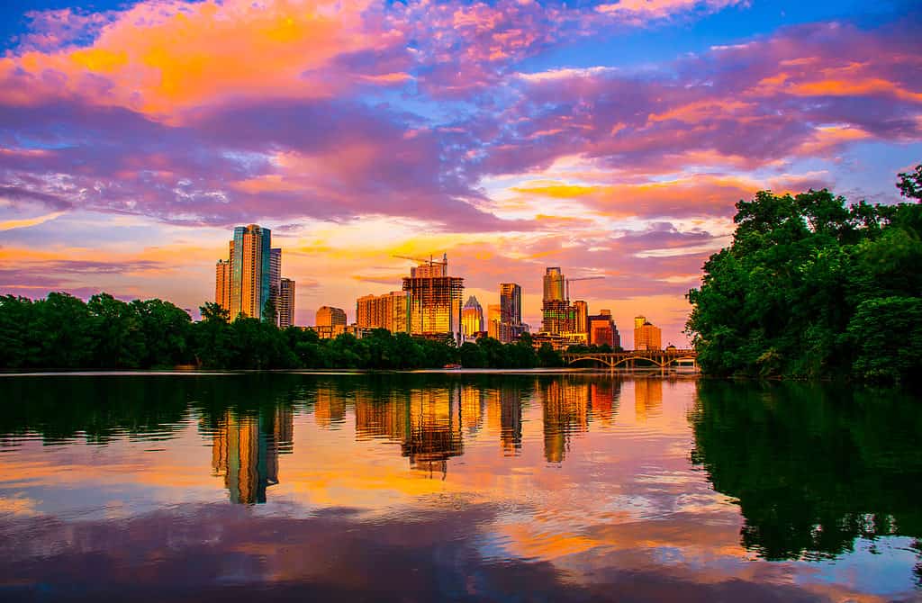 Austin, TX skyline at sunset
