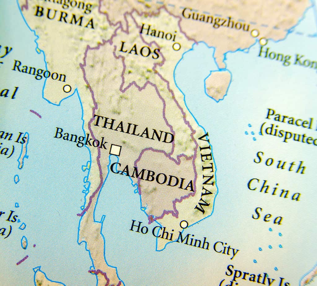 Geographic map of Thailand, Burma, Cambodia, Vietnam and Laos