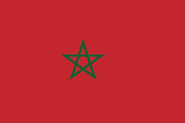 The flag of Morocco is made up of a red field with a green star in the center.