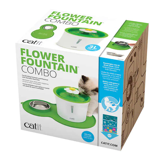 Catit Flower Fountain & Placemat Kit with 5 Replacement Filters