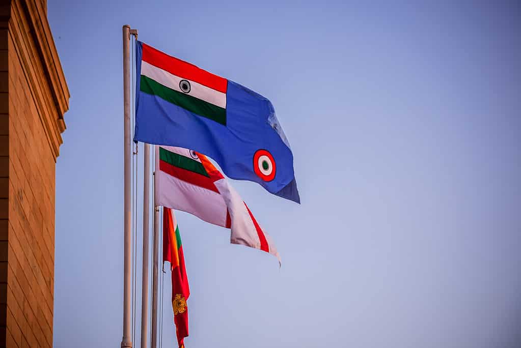 three flags of the three Armed Forces of India