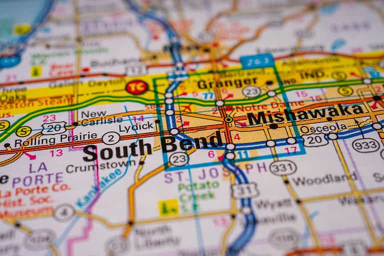 South Bend, Indiana, on a Map - Snowiest Place in Indiana