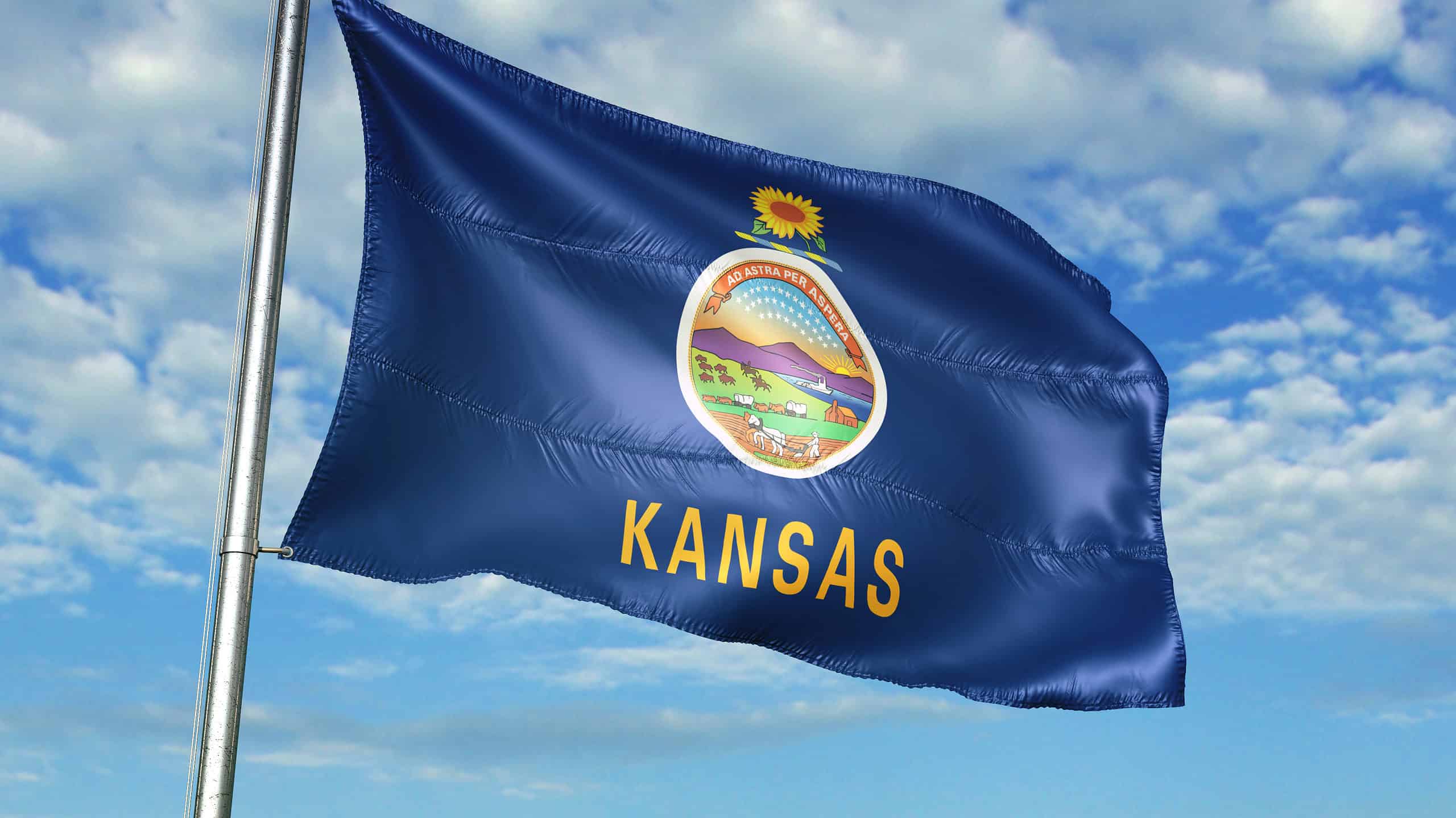 Flag of Kansas waving in the wind