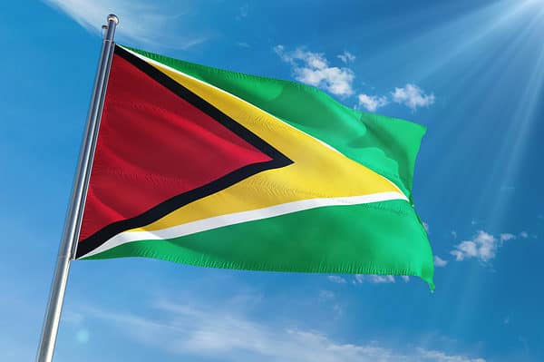 Flag of Guyana waving in the wind.