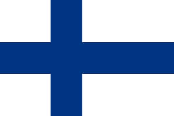 The national flag of Finland consists of a blue Nordic cross on a white background.