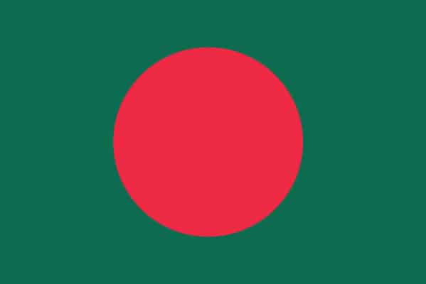 The flag of Bangladesh is a red field with a red disc slightly offset towards the hoist.