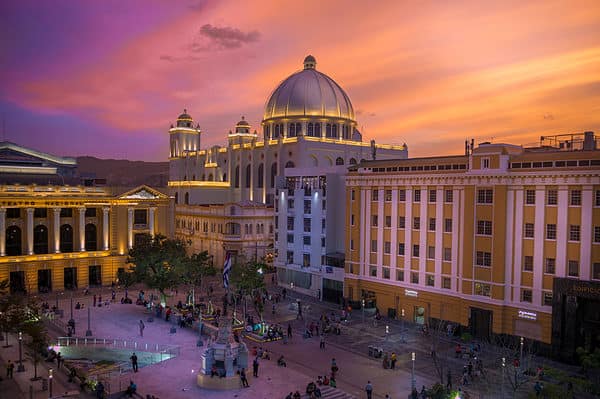 Sunset View Golden Hour of the Historic Center of the City of San Salvador, El Salvador, Central America