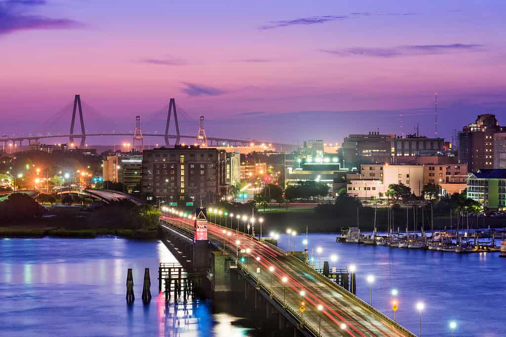 Charleston, South Carolina, USA skyline over the Ashley River.