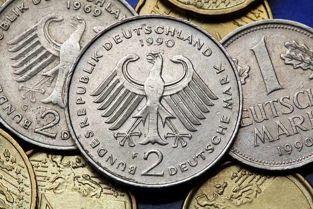 German Federal Eagle depicted on old Deutsche Mark coins