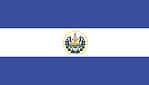 The flag of El Salvador consists of a horizontal triband of blue-white-blue, with the coat of arms centered and entirely contained within the central white stripe.