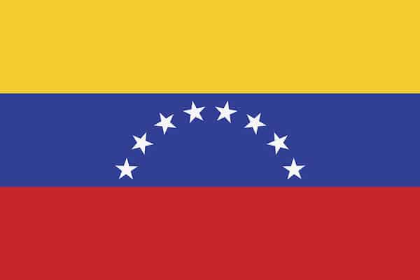 The Venezuelan flag The flag of Venezuela is a horizontal tricolor of yellow, blue, and red, with eight stars at the center of the blue stripe.