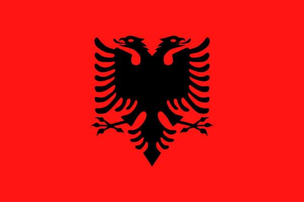 The flag of Albania is a red field with a black two-headed eagle in the center.