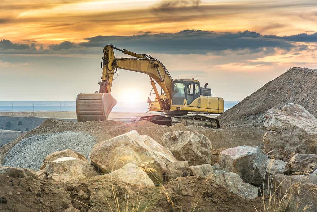 Quarry with heavy machinery