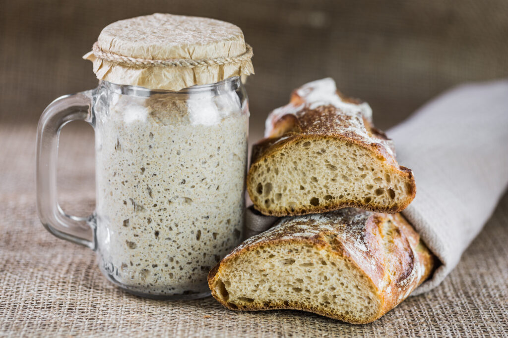 The leaven for bread is active. Starter sourdough. The concept of a healthy diet