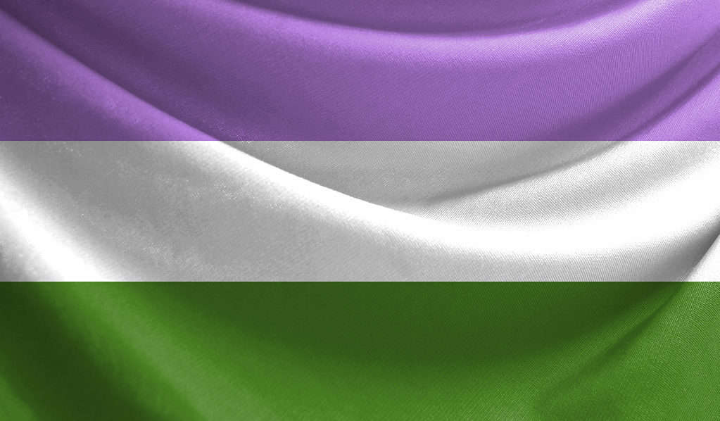 realistic, flag, genderqueer, proud, in, wavy, superficial, of