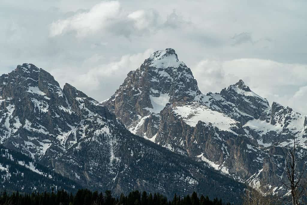 Grand Tetons covered in snow