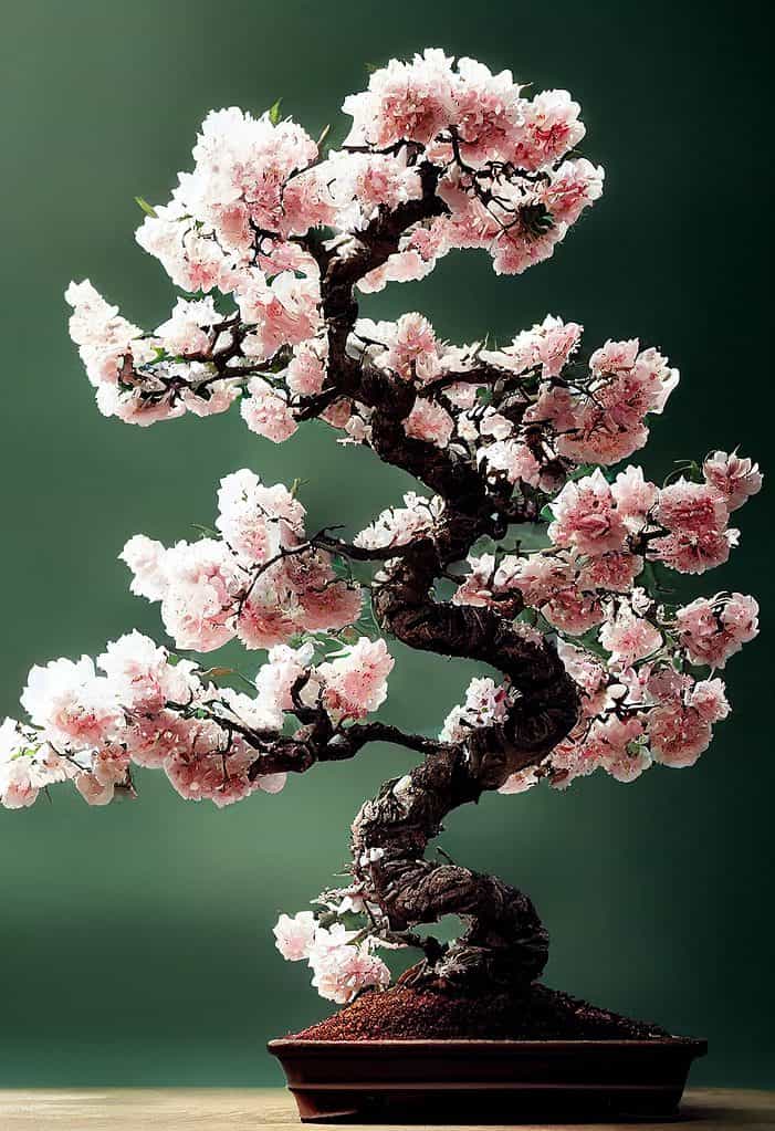 Pale pink blossoms on cherry blossom bonsai