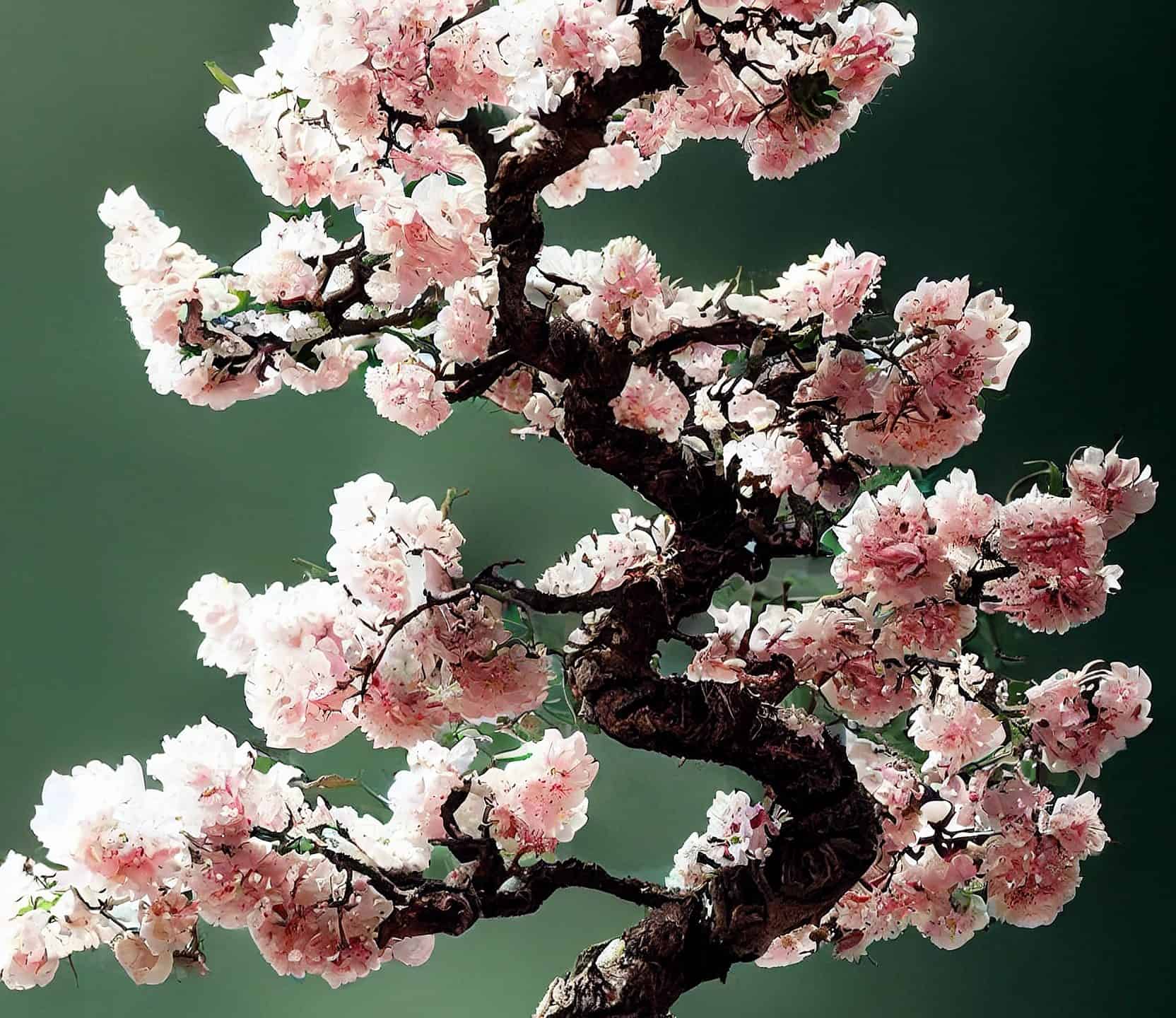 Pale pink blossoms on cherry blossom bonsai