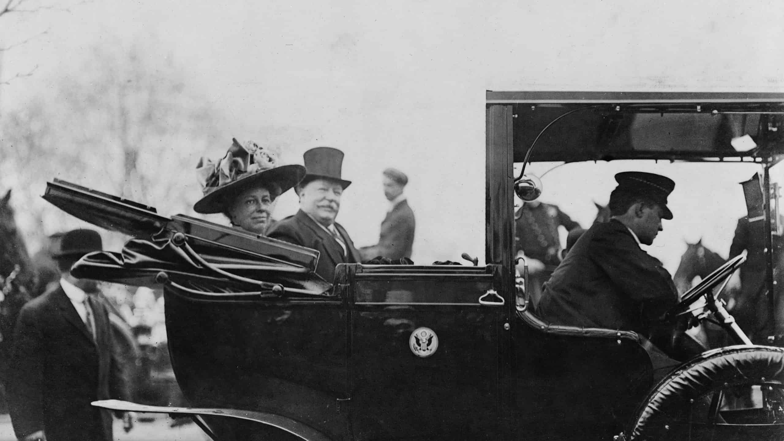 First Lady Helen Taft, pictured here in a convertible with her husband, President William Howard Taft, was the original visionary for what would become Washington, DC's iconic cherry trees.