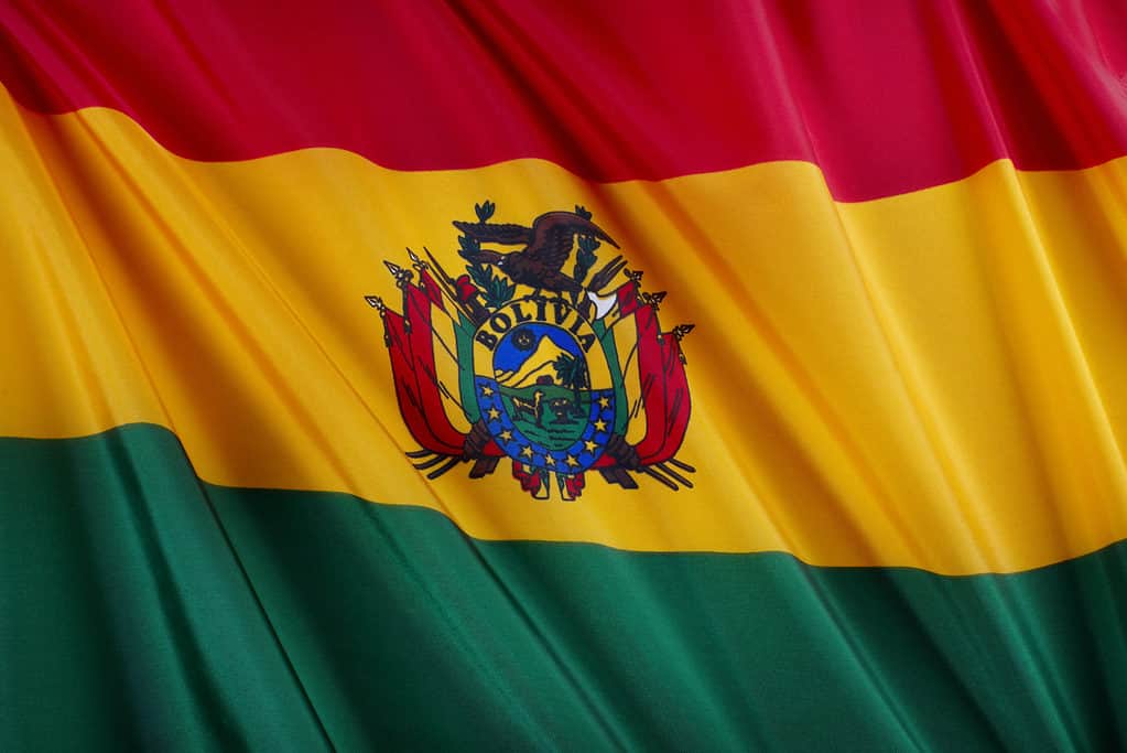 Close up shot of wavy Bolivian flag