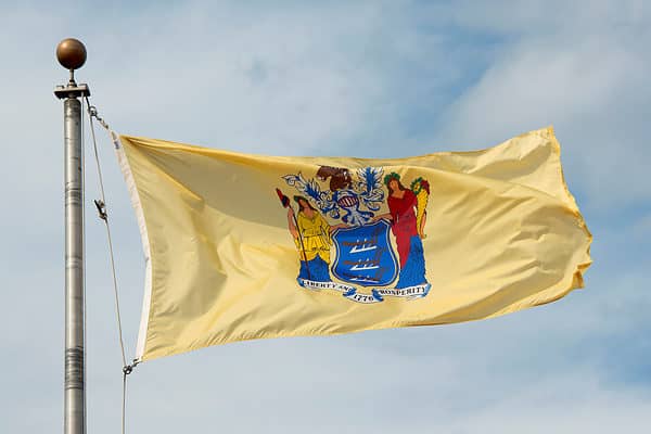 Flag of New Jersey waving in the wind.