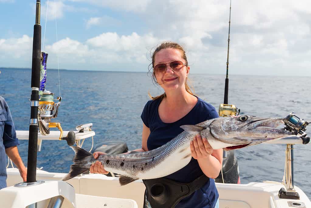 A person fishing for a barracuda.