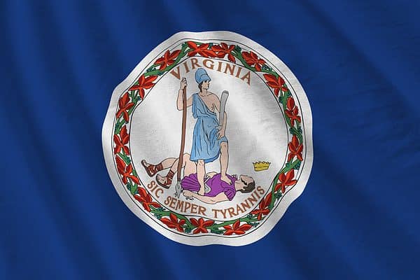 The current flag of Virginia consists of a dark blue field with the obverse side of the state seal in the centre.