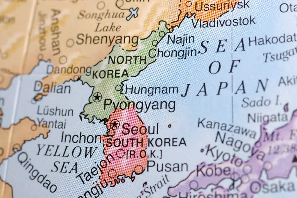 South Korea on a map