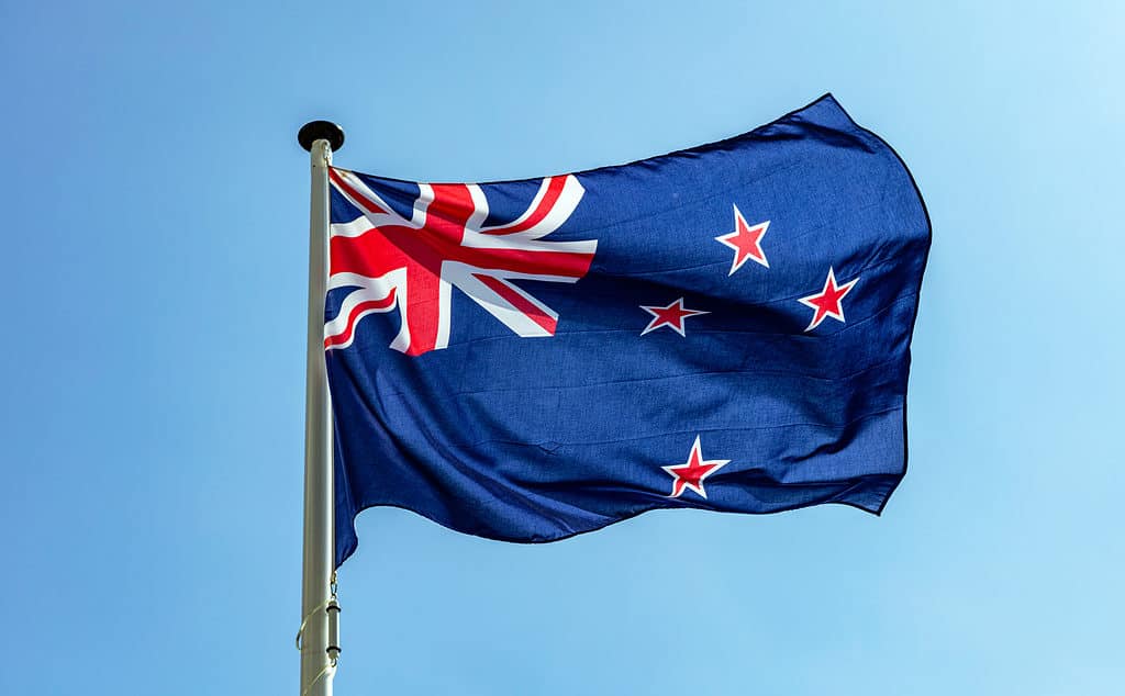 Flag of New Zealand waving in the wind