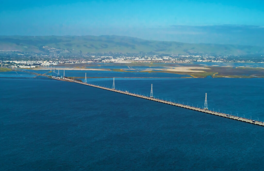 Aerial view of the San Mateo-Hayward Bridge
