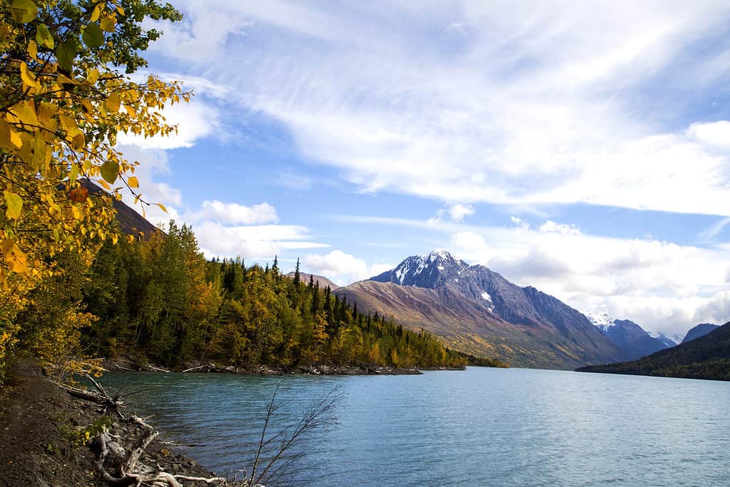 Lake Eklutna with Alaskan mountains in the background