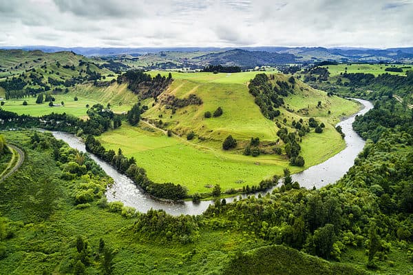 Aerial view of beautiful landscape of Whanganui River, New Zealand
