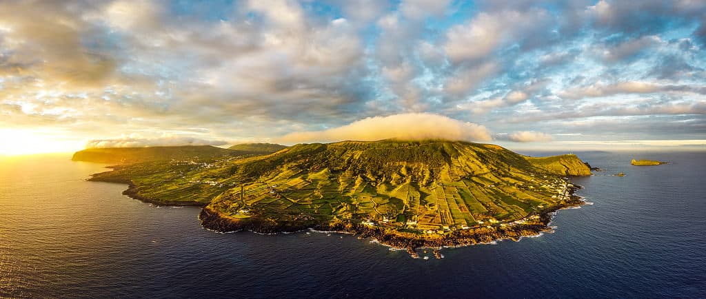 Graciosa island (Azores, Portugal, Europe) from up high, drone photo