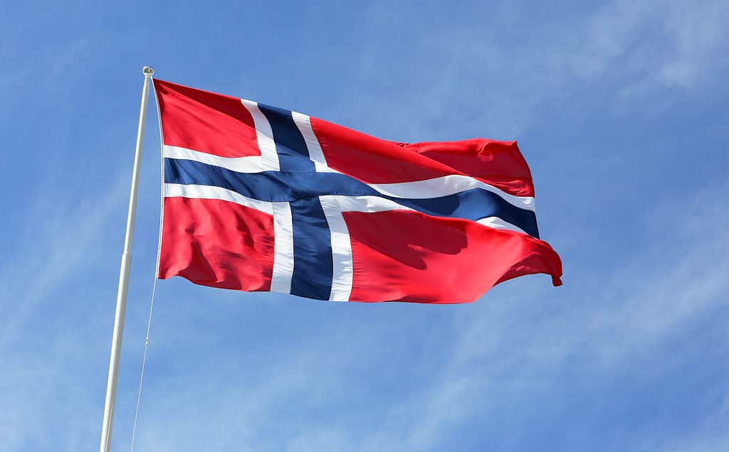 The flag of Norway waving in the wind