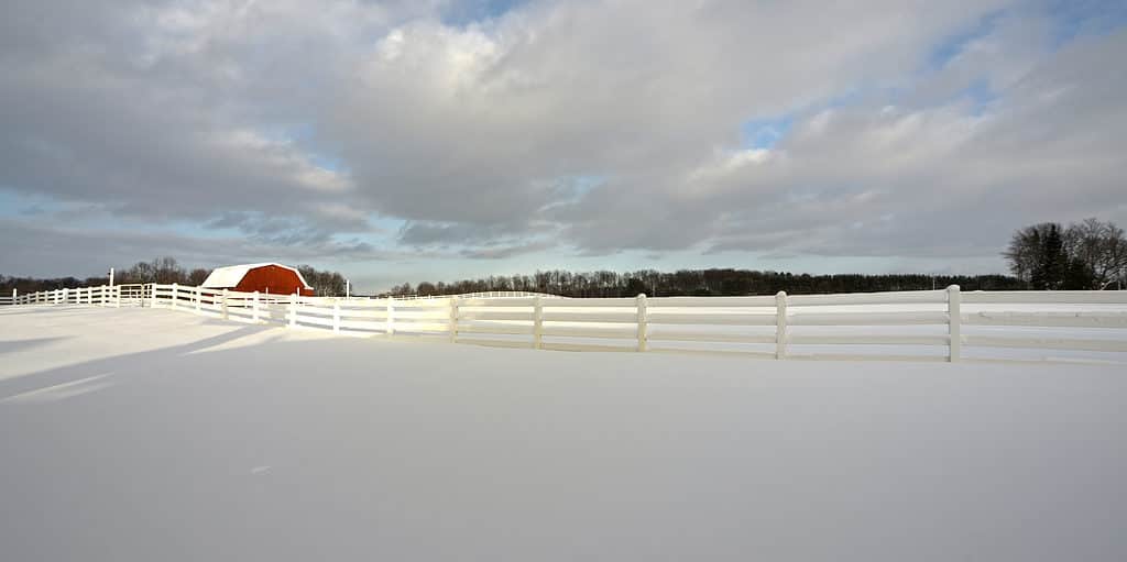 Field Covered in Snow in Gaylord, Michigan - Coldest Temperature Ever Recorded in Michigan