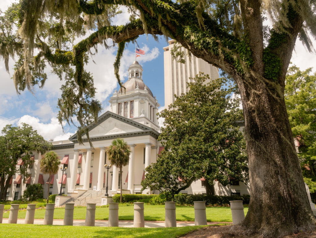 Blue Sky Behind White Clouds Over the State Capitol of Florida in Tallahassee