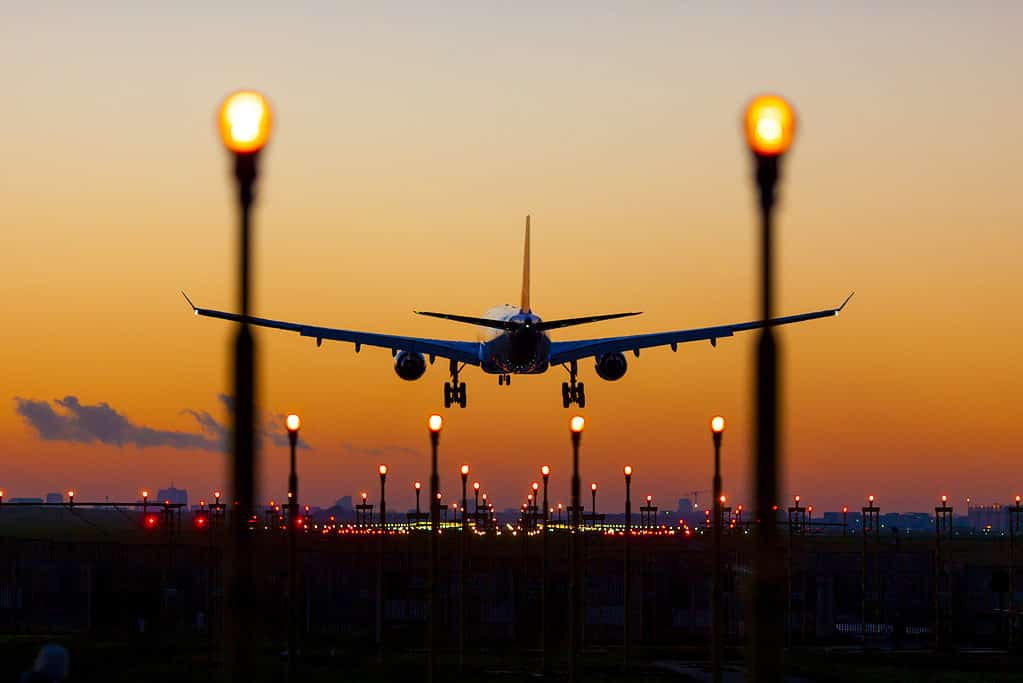 sunset landing in Brussels Zaventem Airport