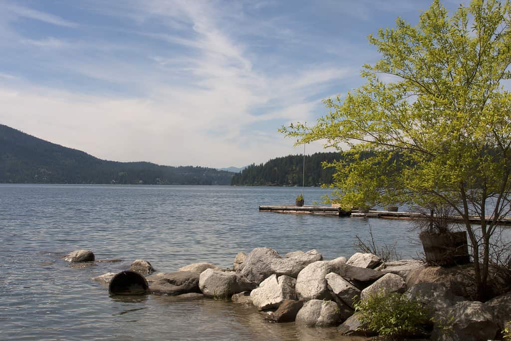 Beautiful Hayden Lake in Idaho surrounded by Spring colors.