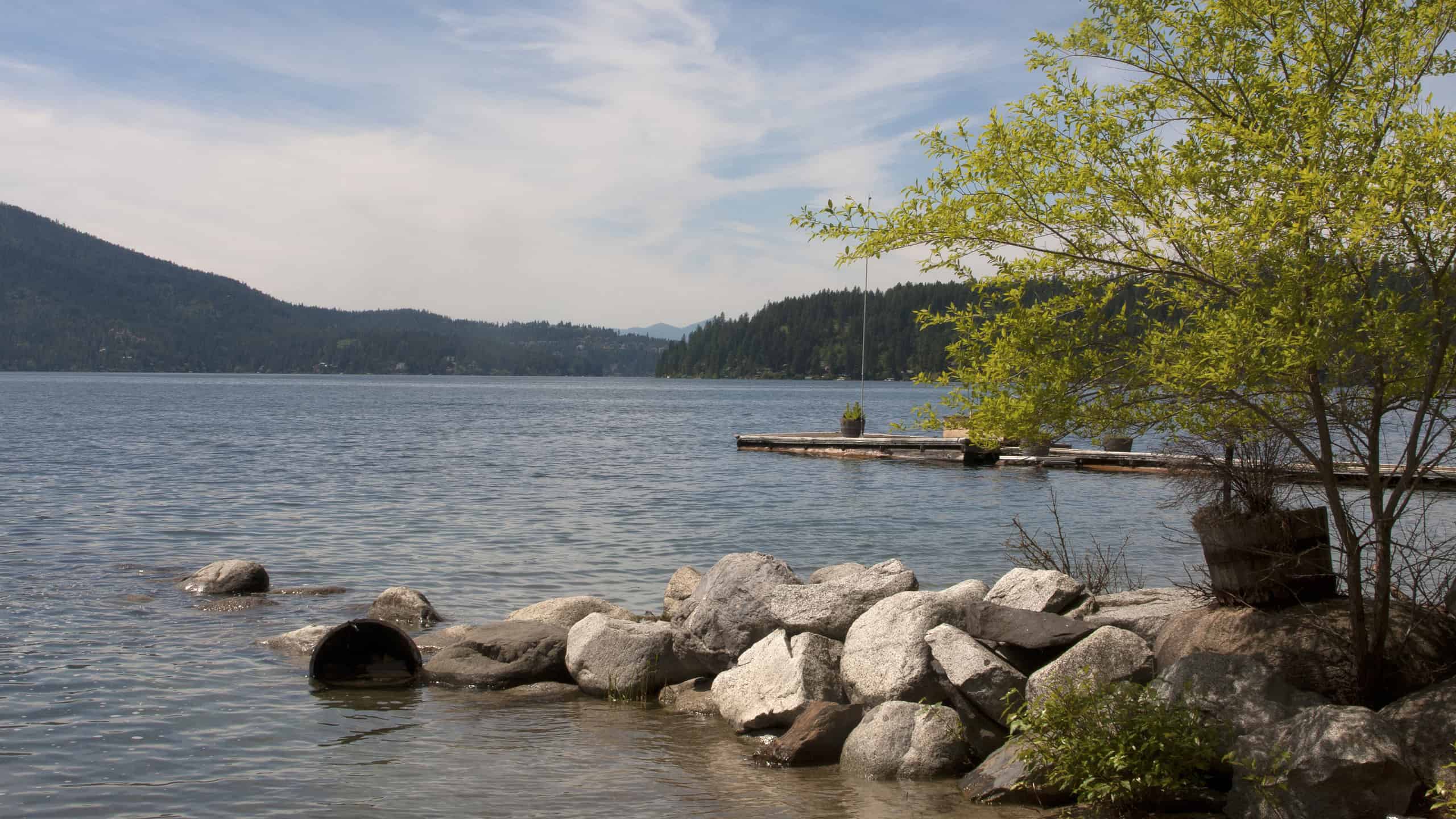 Beautiful Hayden Lake in Idaho surrounded by Spring colors.