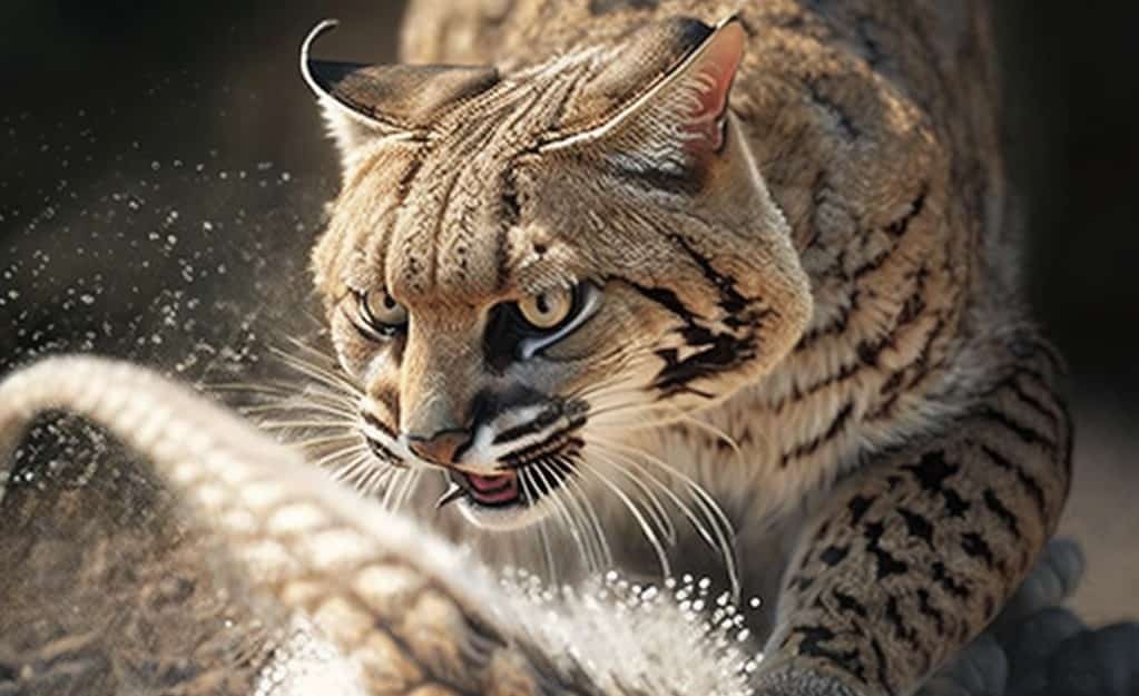 Bobcat attacking a snake